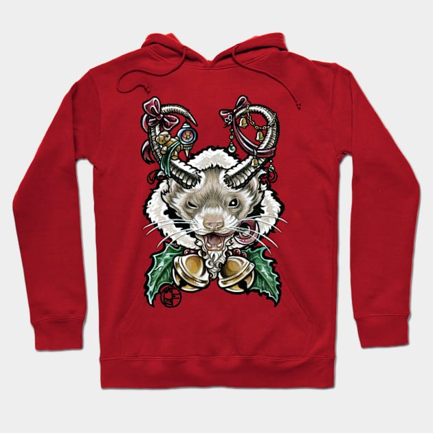 Krampus Ferret - Black Outlined Version Hoodie by Nat Ewert Art